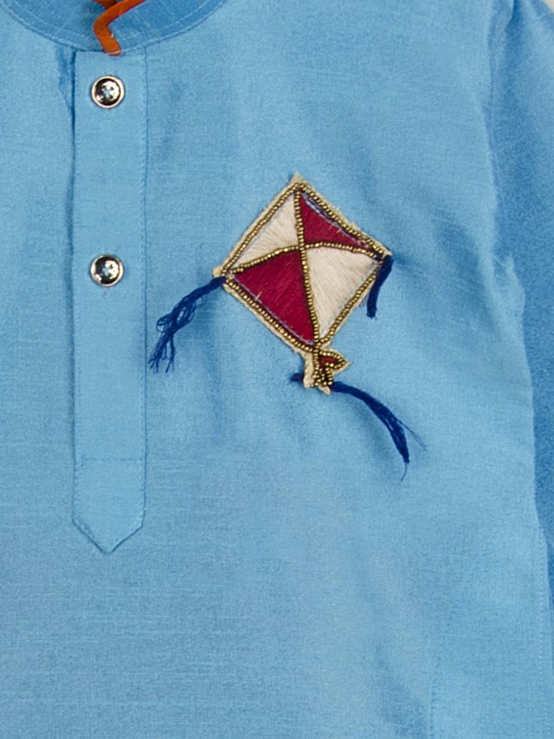 blue KITE PATCH  CROSS KURTA WITH DHOTI