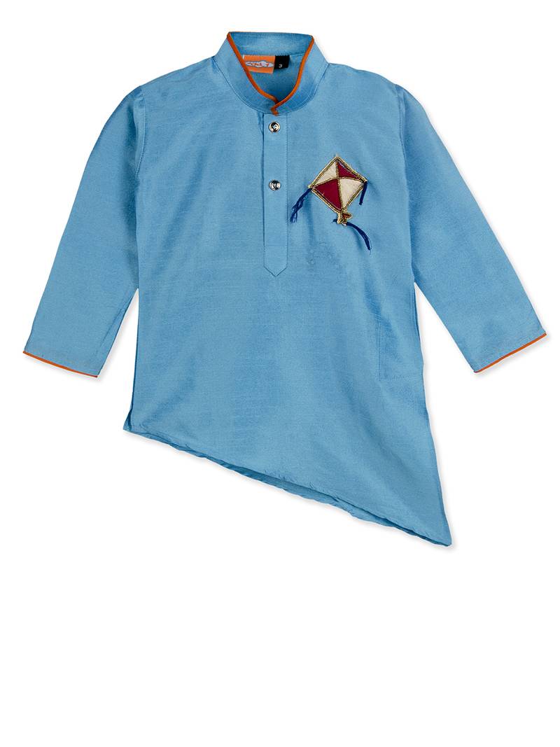 blue KITE PATCH  CROSS KURTA WITH DHOTI