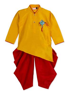 Yellow Kite Patch  Cross Kurta With Dhoti 1