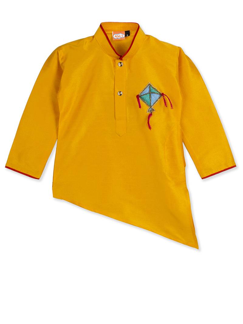 Yellow Kite Patch  Cross Kurta With Dhoti