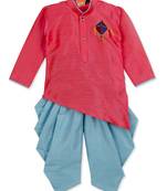 Pink Kite Patch  Cross Kurta With Dhoti