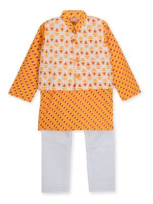 Yellow Printed Kurta Pajama With Jacket 1