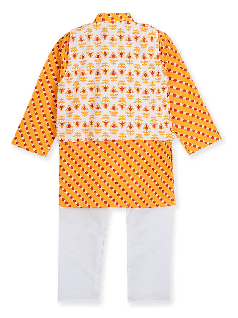 Yellow Printed Kurta Pajama With Jacket