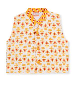 Yellow Printed Kurta Pajama With Jacket 4