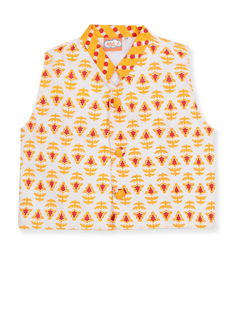 Yellow Printed Kurta Pajama With Jacket