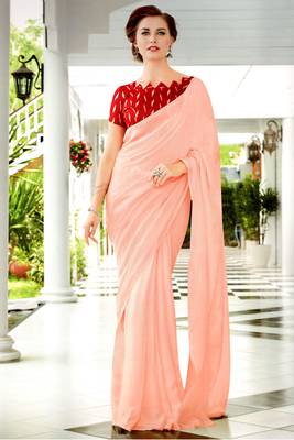 Salmon Woven Linen Saree With Blouse 1