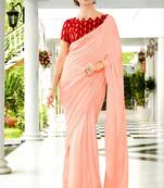 Salmon Woven Linen Saree With Blouse