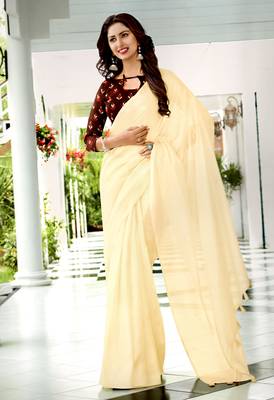 Off White Woven Linen Saree With Blouse 1