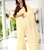 Off White Woven Linen Saree With Blouse