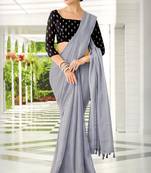 Grey Woven Linen Saree With Blouse