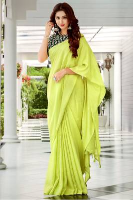 Lime woven linen saree with blouse 1