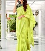 Lime woven linen saree with blouse
