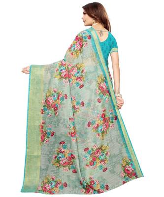 grey printed Linen saree with blouse 2