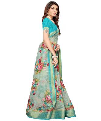 grey printed Linen saree with blouse 3