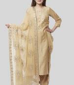 Mellow Gold Embroidered Kurti and Straight Pants with Mellow Gotta Patti Chiffon Dupatta