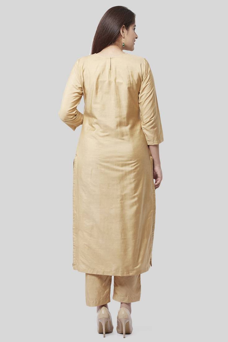 Mellow Gold Embroidered Kurti and Straight Pants with Mellow Gotta Patti Chiffon Dupatta