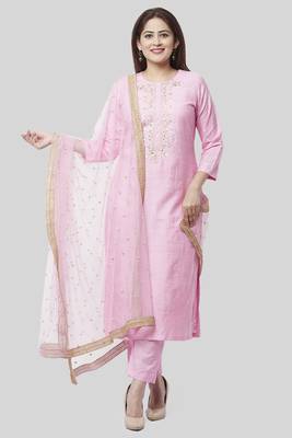 Pearl Blush Embroidered Kurti with Straight Pant and Pearl Sequenced Net Dupatta 1