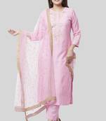 Pearl Blush Embroidered Kurti with Straight Pant and Pearl Sequenced Net Dupatta