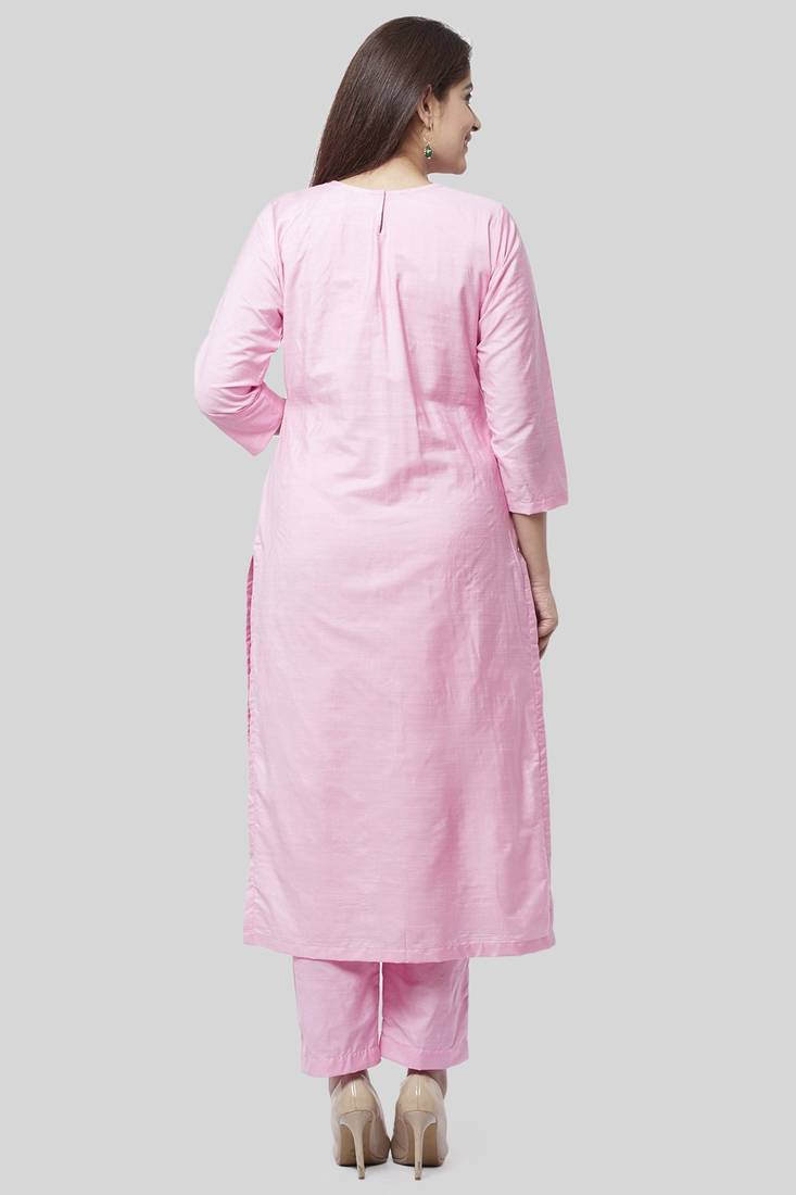 Pearl Blush Embroidered Kurti with Straight Pant and Pearl Sequenced Net Dupatta