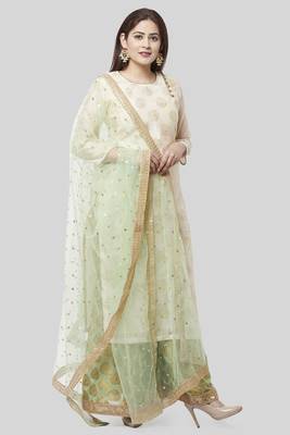 Ivory Pistachio Kurti with Kalidaar Palazzo and Net Dupatta 1