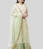 Ivory Pistachio Kurti with Kalidaar Palazzo and Net Dupatta