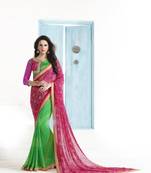 pink printed georgette saree with blouse