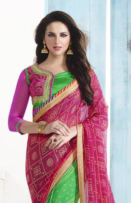 pink printed georgette saree with blouse 2