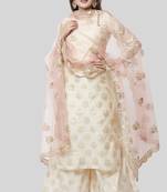 Off-White Gold Foil Printed Kurti with Foil Printed Kalidaar Palazzo and Floral Gotta Patti Dupatta