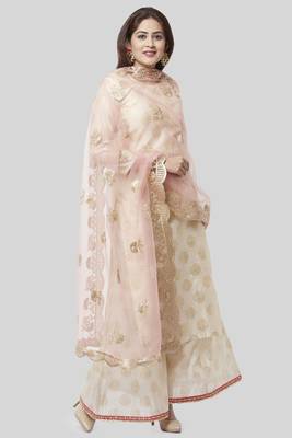 Off-White Gold Foil Printed Kurti with Foil Printed Kalidaar Palazzo and Floral Gotta Patti Dupatta 2