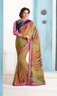 multicolor printed georgette saree with blouse 1