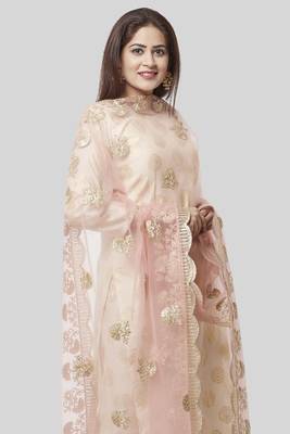 Off-White Gold Foil Printed Kurti with Foil Printed Kalidaar Palazzo and Floral Gotta Patti Dupatta 3