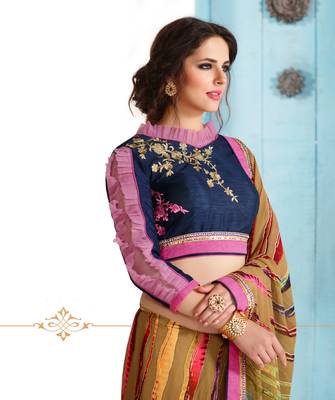 multicolor printed georgette saree with blouse 2