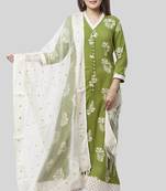 Pale Green Festive Kurti with Off-White Churidaar and Sequenced Organza Dupatta