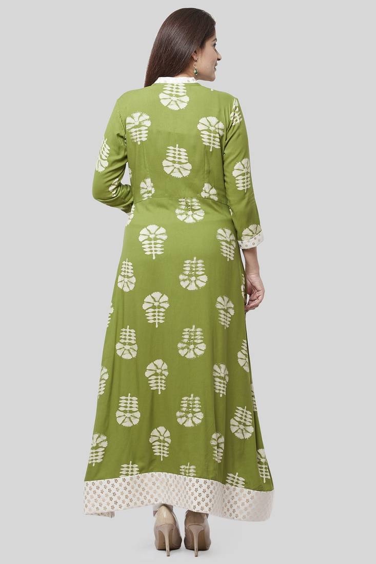 Pale Green Festive Kurti with Off-White Churidaar and Sequenced Organza Dupatta