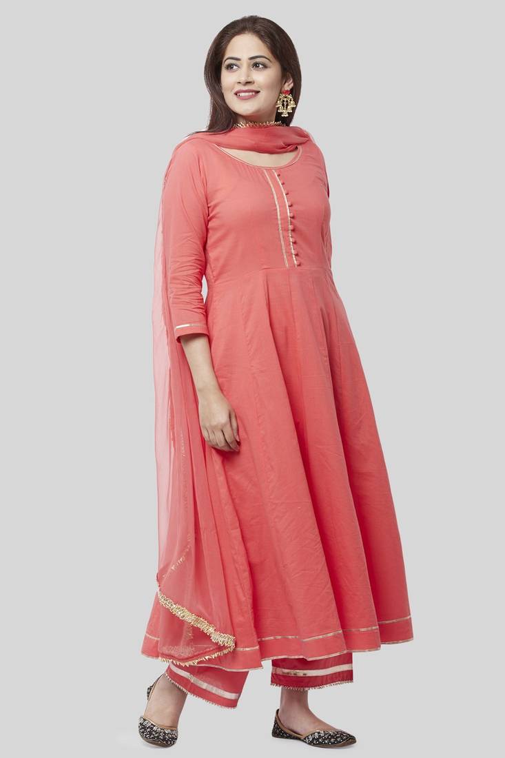 orange Gotta Anarkali with Straight Palazzo and Gotta Chiffon Dupatta