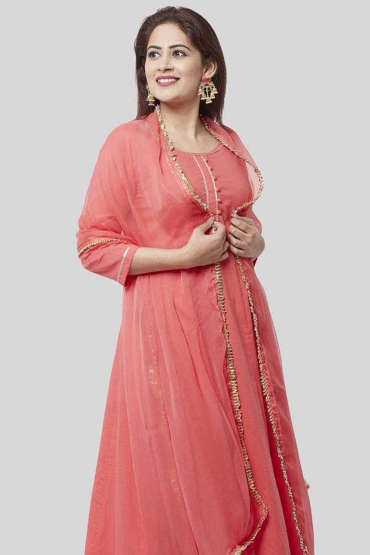 orange Gotta Anarkali with Straight Palazzo and Gotta Chiffon Dupatta