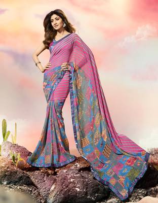 multicolor printed georgette saree with blouse 1