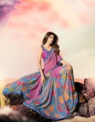 multicolor printed georgette saree with blouse 2