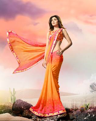 multicolor printed georgette saree with blouse 1