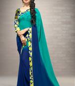 blue plain georgette saree with blouse