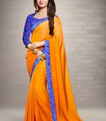 orange plain georgette saree with blouse