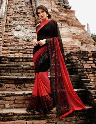 black embroidered georgette saree with blouse 1