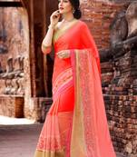 peach embroidered georgette saree with blouse