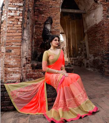 peach embroidered georgette saree with blouse 2