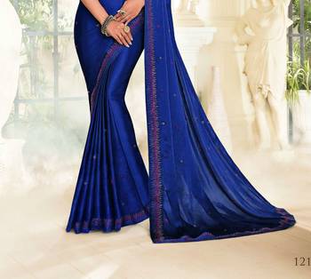 Blue printed satin saree with blouse 2
