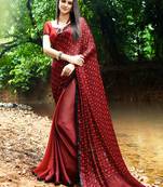 red printed satin saree with blouse