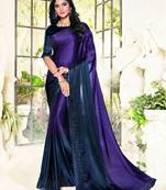 Purple printed satin saree with blouse