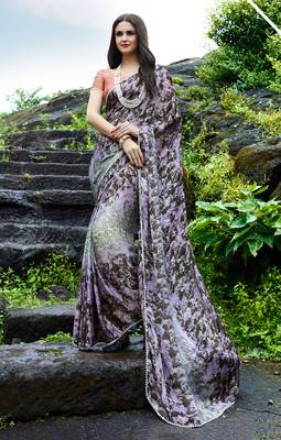 multicolor printed satin saree with blouse 1