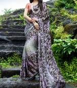 multicolor printed satin saree with blouse