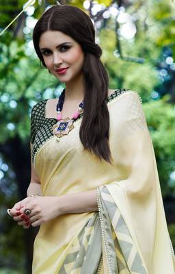 multicolor printed satin saree with blouse 2